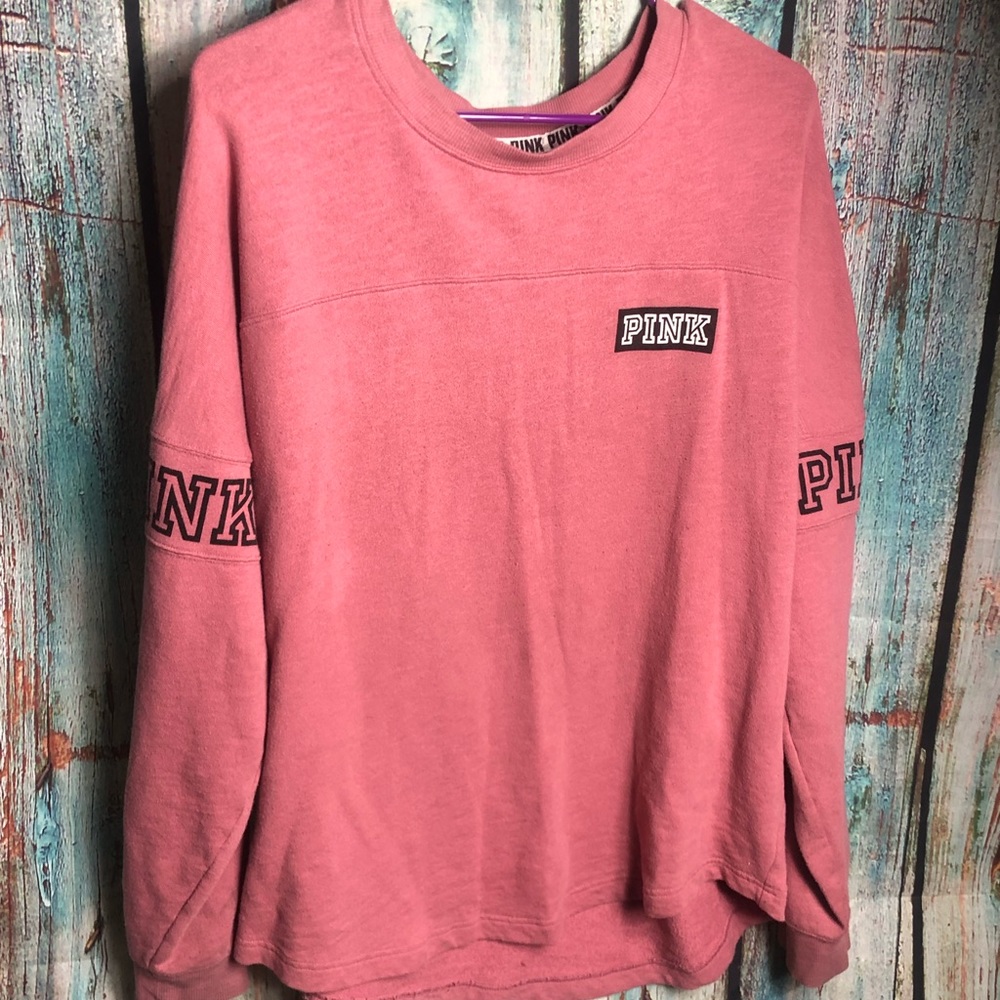 V.S. Pink crew sweater w/ logo all over SZ L RARE